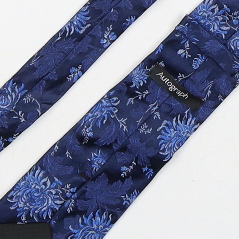 Autograph Mens Blue Floral Silk Pointed Tie One Size