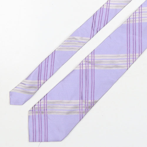 Fellini Mens Purple Plaids & Checks Silk Pointed Tie One Size