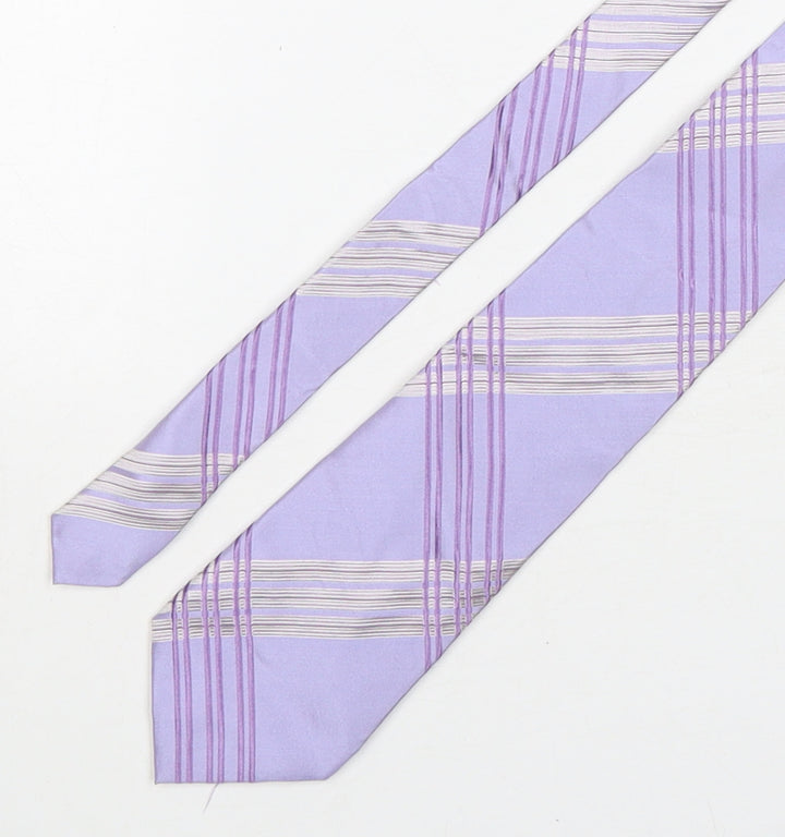 Fellini Mens Purple Plaids & Checks Silk Pointed Tie One Size