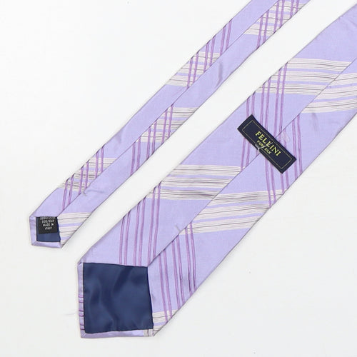 Fellini Mens Purple Plaids & Checks Silk Pointed Tie One Size
