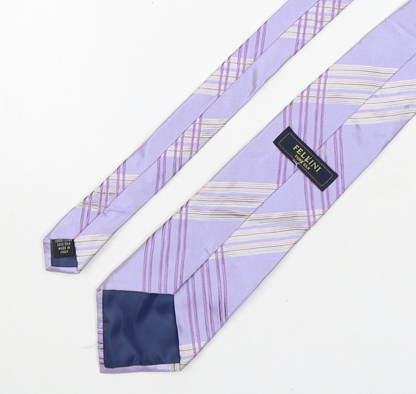 Fellini Mens Purple Plaids & Checks Silk Pointed Tie One Size