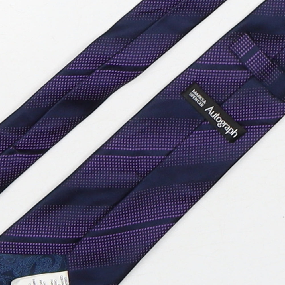 Autograph Mens Purple Geometric Silk Pointed Tie One Size