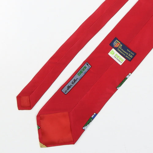 Rosemarie Feld Mens Red Geometric Silk Pointed Tie One Size - Elephants