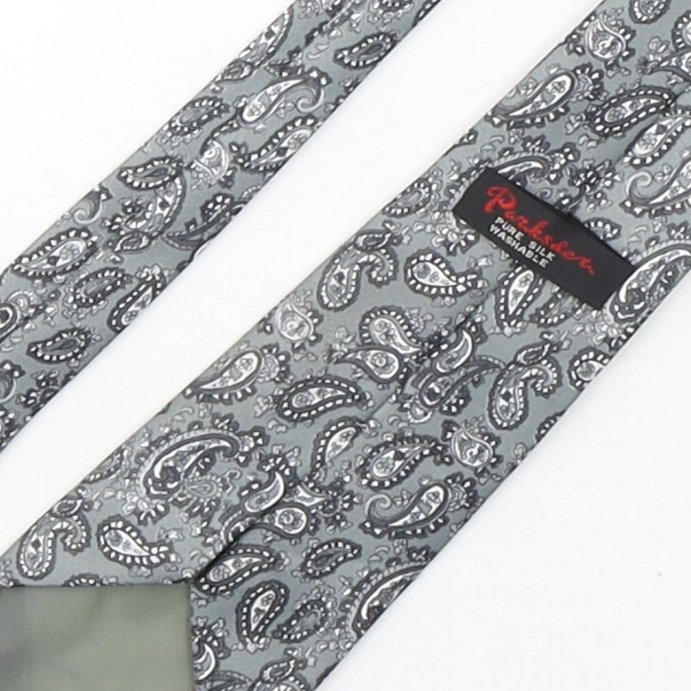 Parksden Mens Grey Paisley Silk Pointed Tie One Size