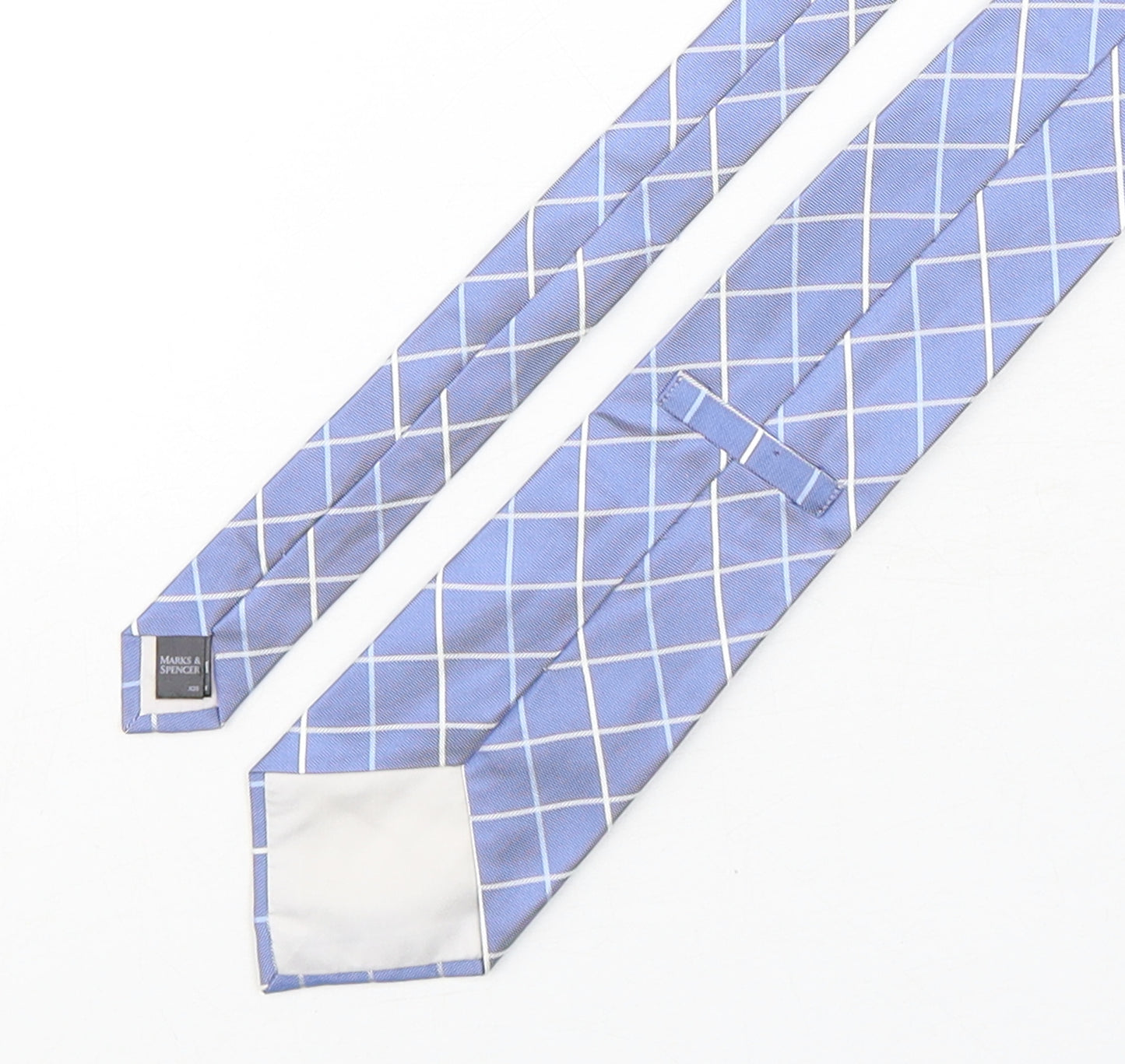 Marks and Spencer Mens Blue Plaids & Checks Silk Pointed Tie One Size