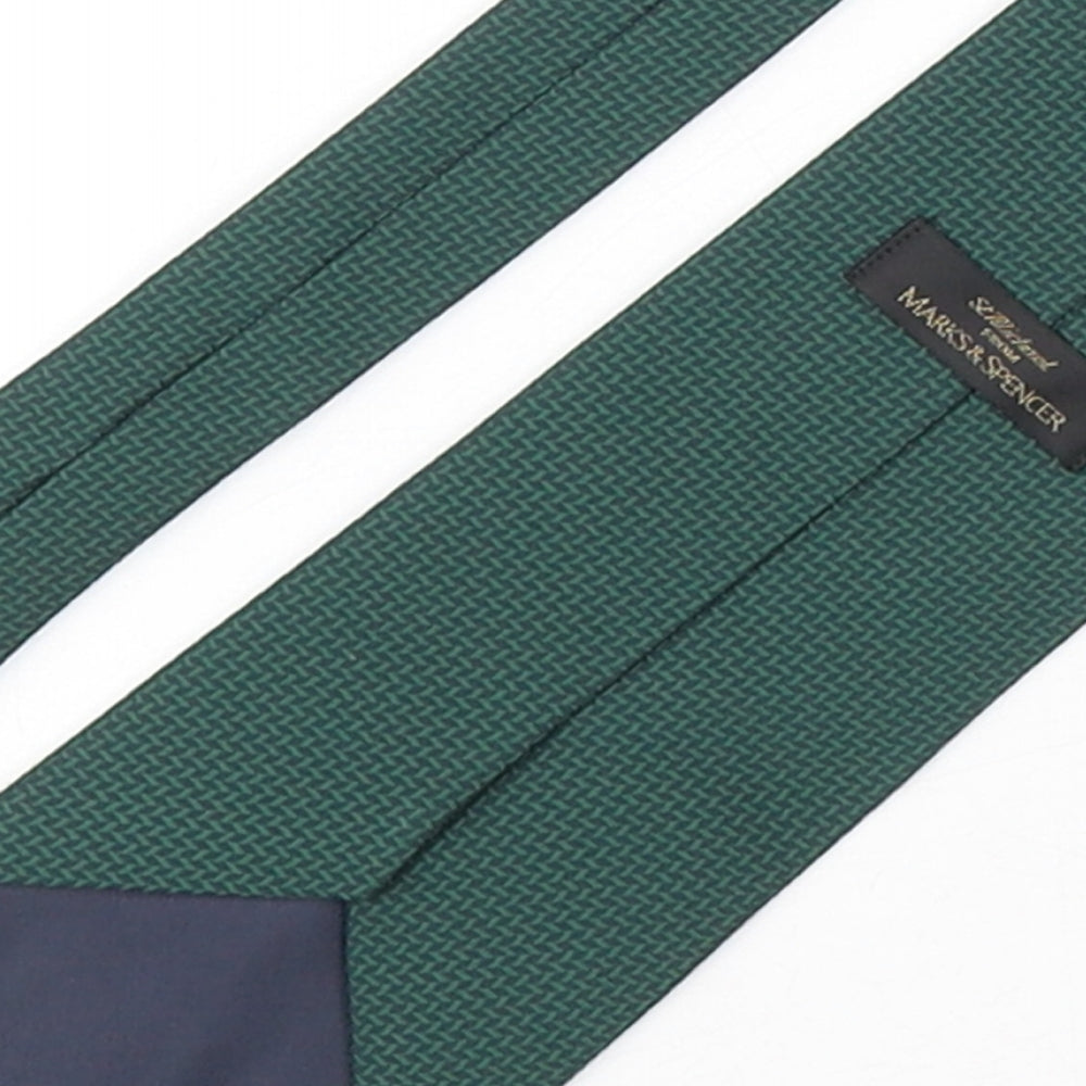 Marks and Spencer Mens Green Geometric Polyester Pointed Tie One Size