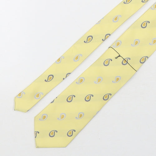 Double TWO Mens Yellow Paisley Polyester Pointed Tie One Size