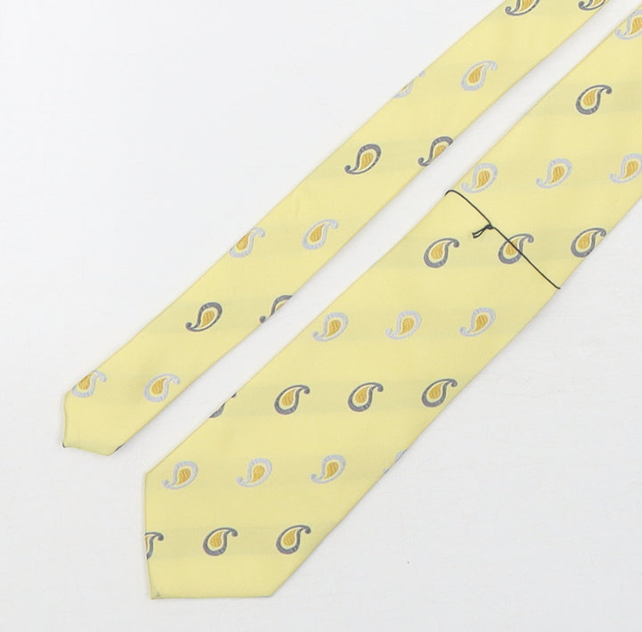 Double TWO Mens Yellow Paisley Polyester Pointed Tie One Size