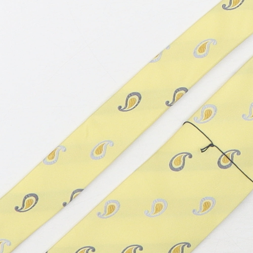 Double TWO Mens Yellow Paisley Polyester Pointed Tie One Size