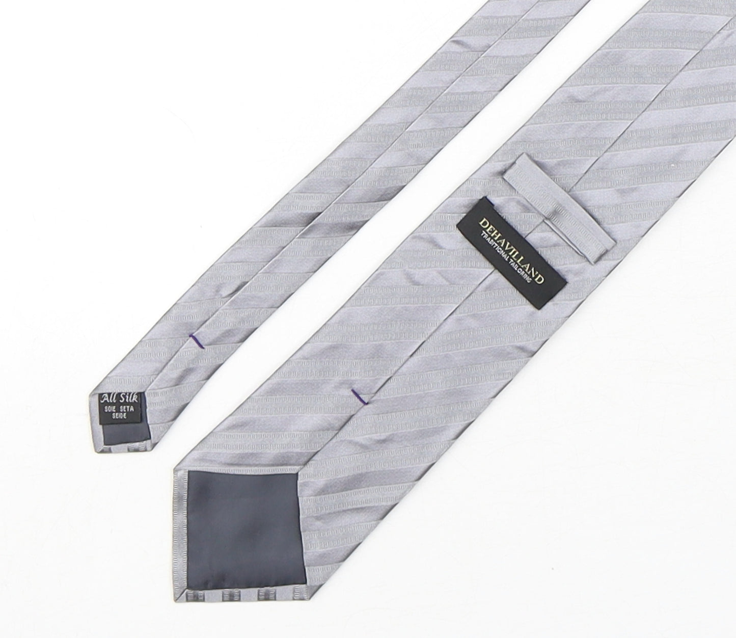 Dehavilland Mens Silver Striped Silk Pointed Tie One Size