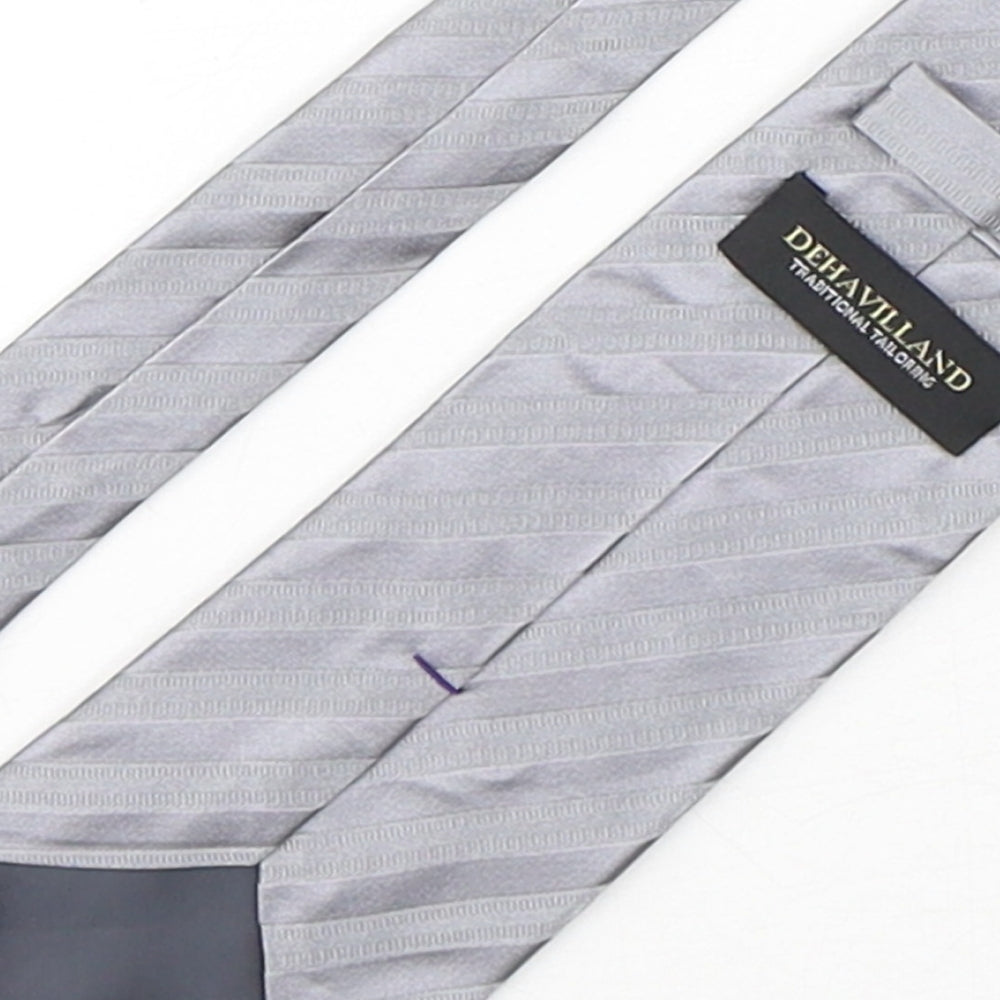 Dehavilland Mens Silver Striped Silk Pointed Tie One Size