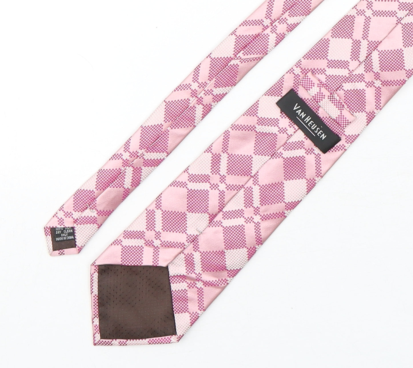 Van Heusen Mens Pink Plaids & Checks Silk Pointed Tie One Size