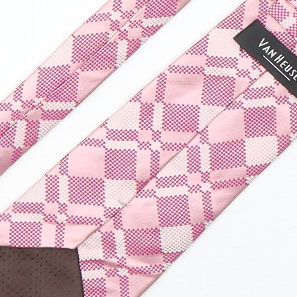 Van Heusen Mens Pink Plaids & Checks Silk Pointed Tie One Size