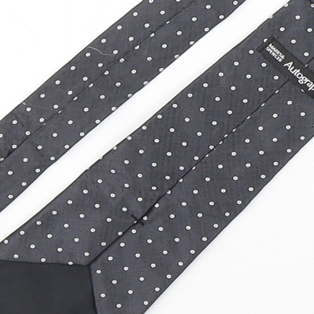 Marks and Spencer Mens Grey Polka Dot Silk Pointed Tie One Size