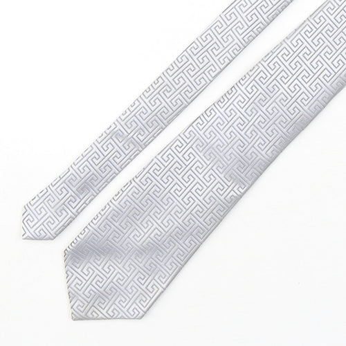 Jason & Vouge  Mens Silver Geometric Silk Pointed Tie One Size