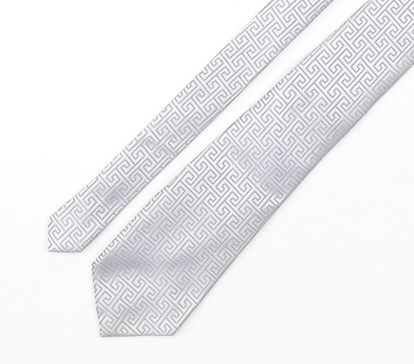 Jason & Vouge  Mens Silver Geometric Silk Pointed Tie One Size