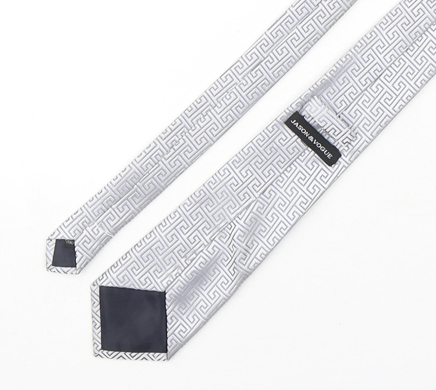 Jason & Vouge  Mens Silver Geometric Silk Pointed Tie One Size
