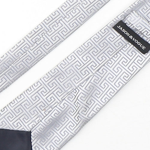 Jason & Vouge  Mens Silver Geometric Silk Pointed Tie One Size