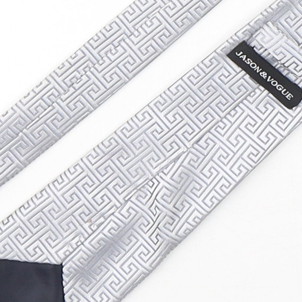 Jason & Vouge  Mens Silver Geometric Silk Pointed Tie One Size