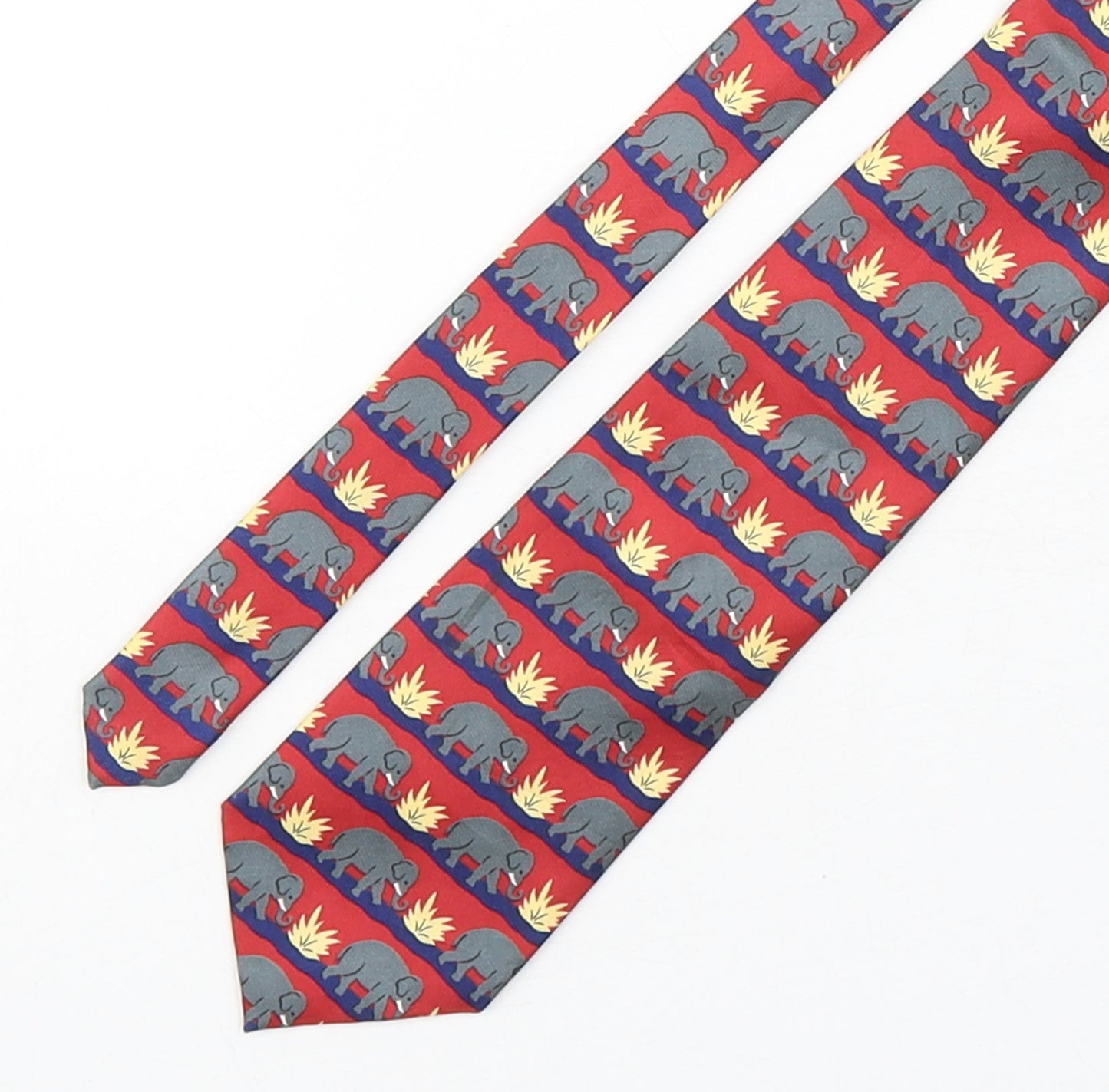 Marks and Spencer Mens Multicoloured Geometric Silk Pointed Tie One Size - Elephants