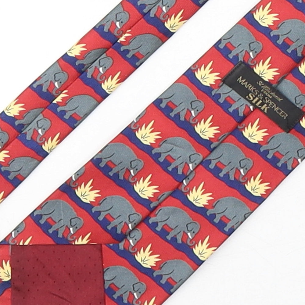 Marks and Spencer Mens Multicoloured Geometric Silk Pointed Tie One Size - Elephants