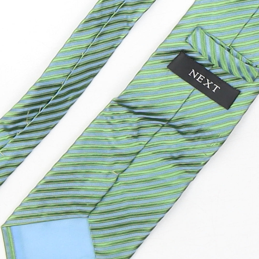 NEXT Mens Green Striped Silk Pointed Tie One Size
