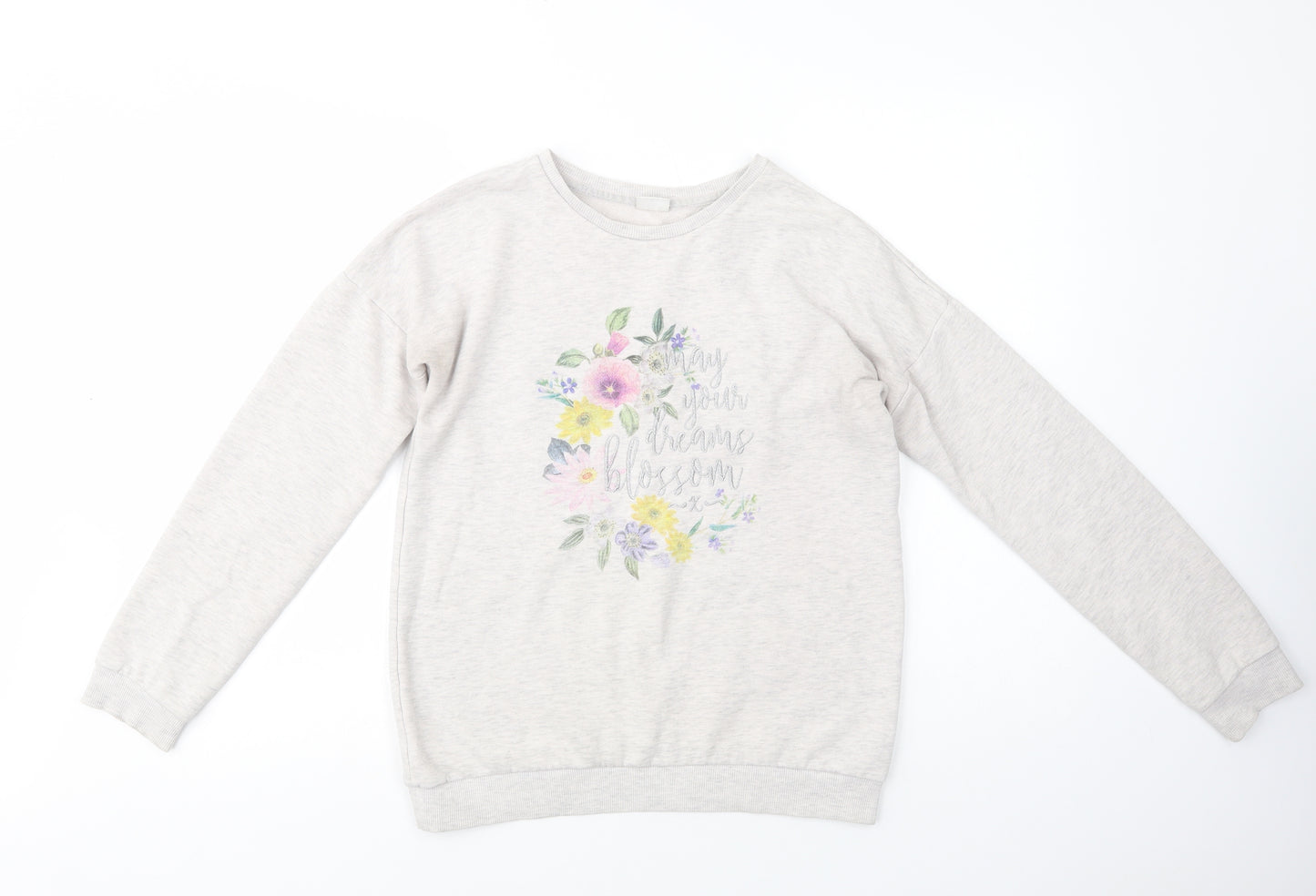 F&F Girls Grey  Cotton Pullover Sweatshirt Size 13-14 Years  Pullover - Blossom