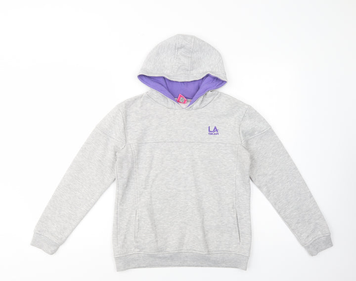 LA Gear Girls Grey  Cotton Pullover Hoodie Size 13 Years  Pullover