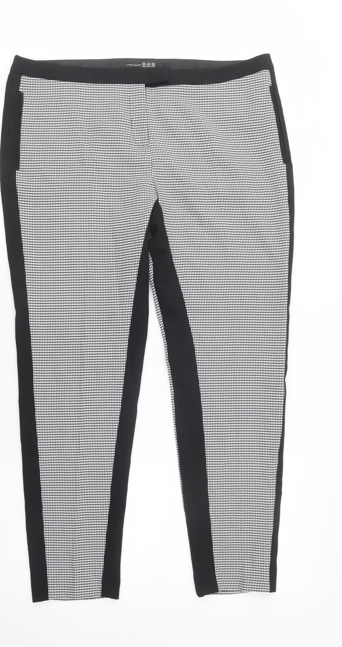Atmosphere Womens Black Check Polyester Dress Pants Trousers Size 16 L29 in Regular Button