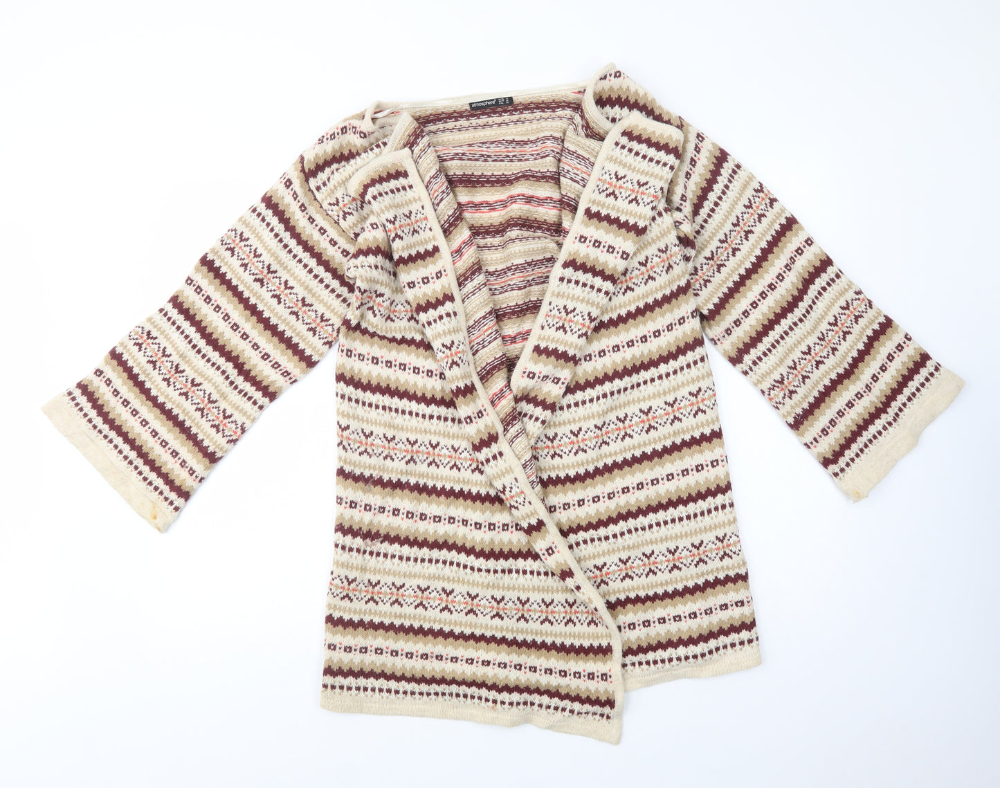 Atmosphere Womens Beige V-Neck Fair Isle Acrylic Cardigan Jumper Size 10
