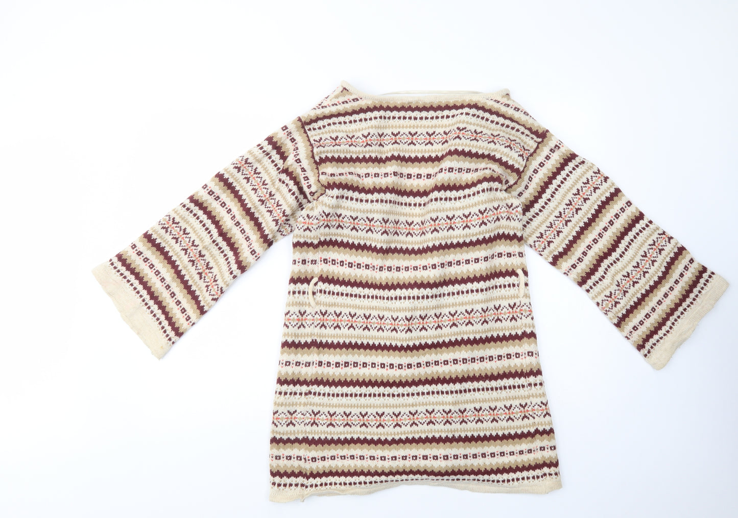 Atmosphere Womens Beige V-Neck Fair Isle Acrylic Cardigan Jumper Size 10