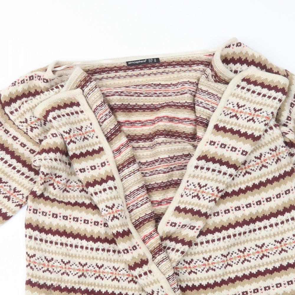 Atmosphere Womens Beige V-Neck Fair Isle Acrylic Cardigan Jumper Size 10