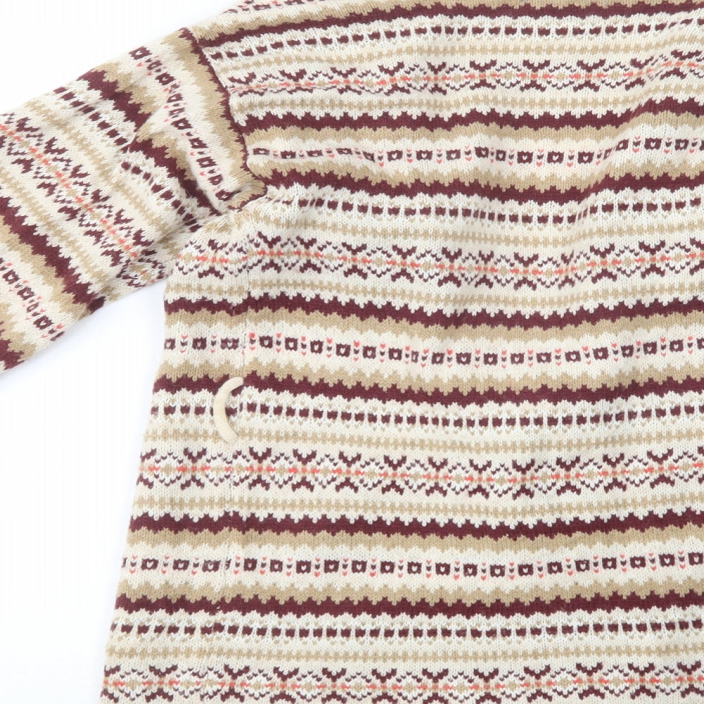 Atmosphere Womens Beige V-Neck Fair Isle Acrylic Cardigan Jumper Size 10