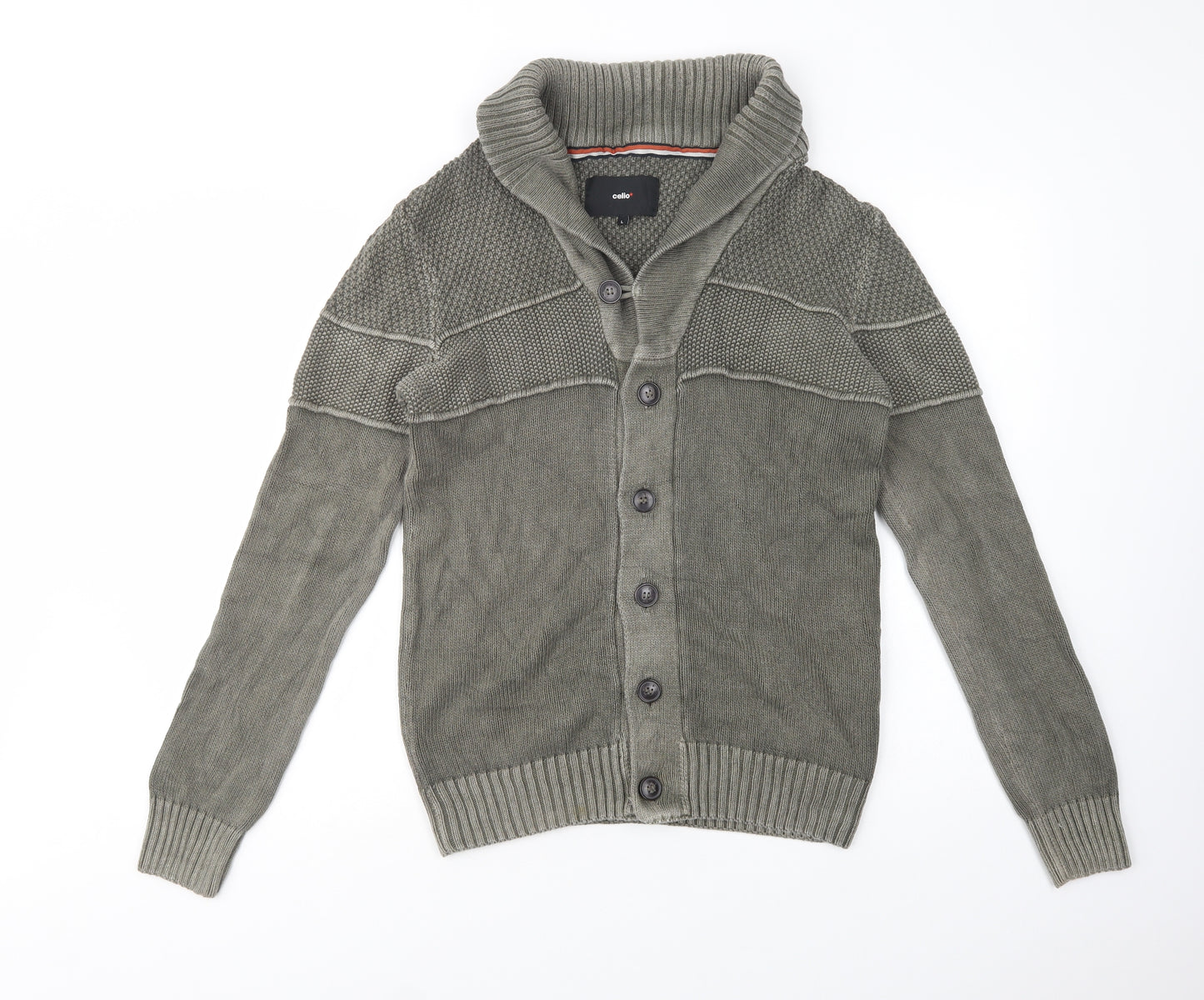 Celio Mens Green Collared  Cotton Cardigan Jumper Size L
