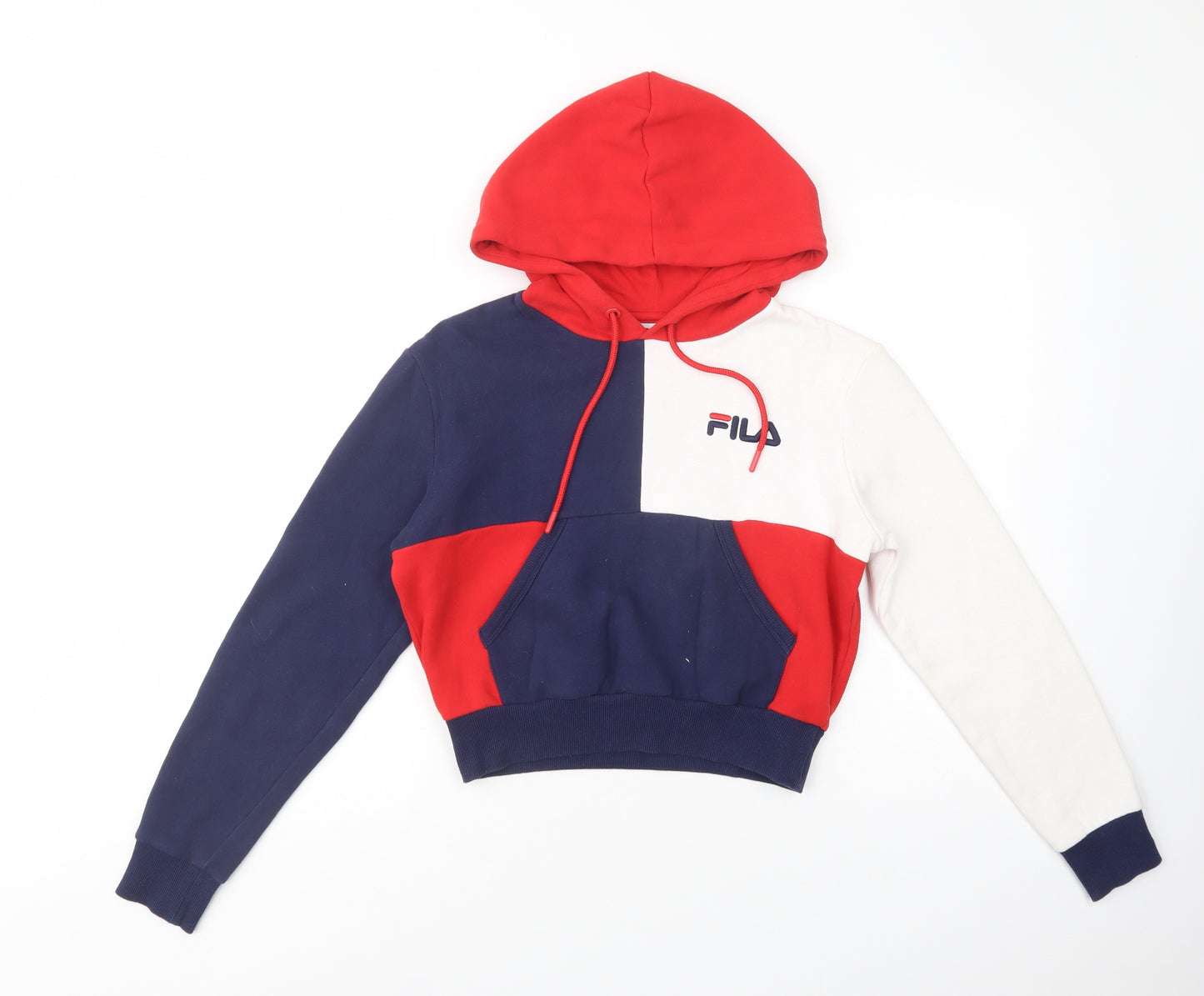 FILA Womens Red Colourblock Cotton Pullover Hoodie Size XS  Pullover