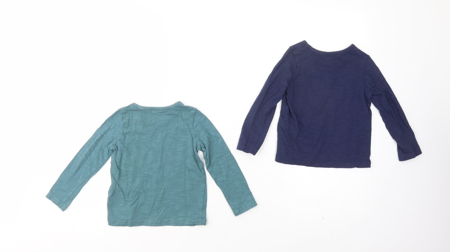 Marks and Spencer Boys Green  Cotton Basic T-Shirt Size 2-3 Years Crew Neck Pullover - Set