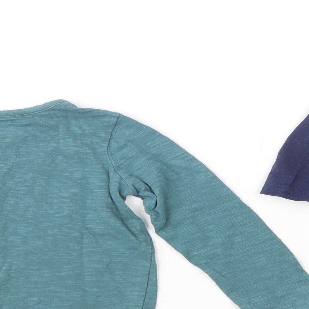 Marks and Spencer Boys Green  Cotton Basic T-Shirt Size 2-3 Years Crew Neck Pullover - Set