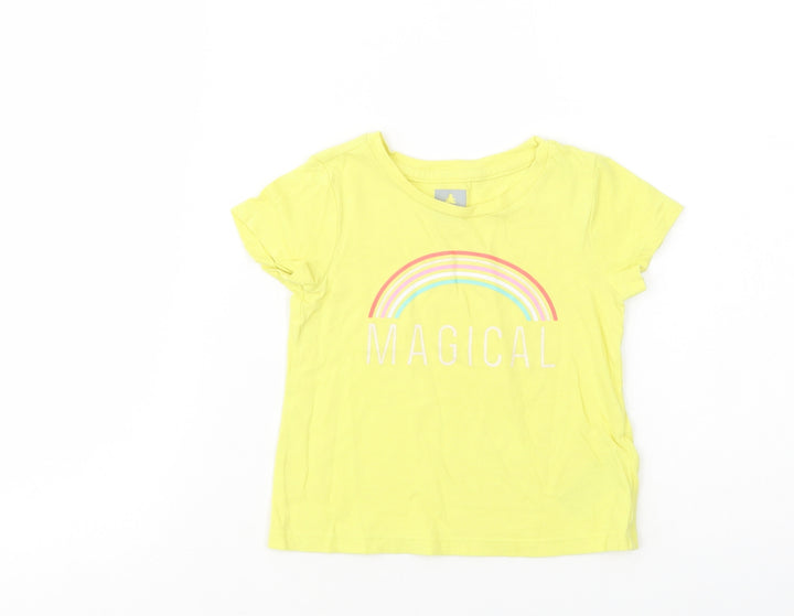 Gap Baby Yellow Cotton Basic T-Shirt Size 18-24 Months Crew Neck Pullover - Rainbow