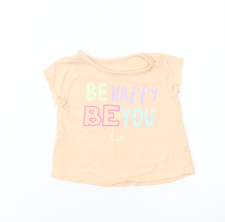 Dunnes Stores Baby Pink  Cotton Basic T-Shirt Size 9-12 Months Crew Neck Pullover - Be Happy