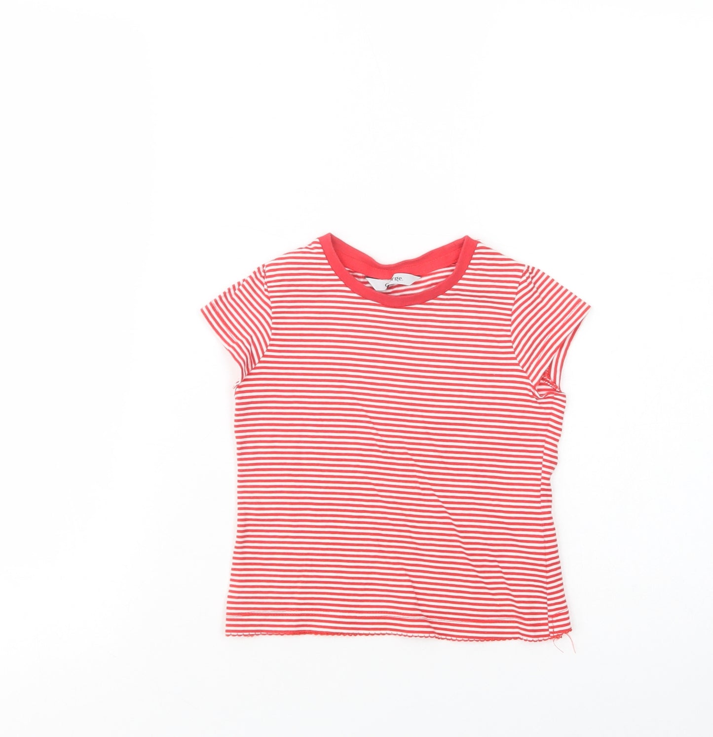 George Girls Red Striped Cotton Basic T-Shirt Size 2-3 Years Crew Neck Pullover