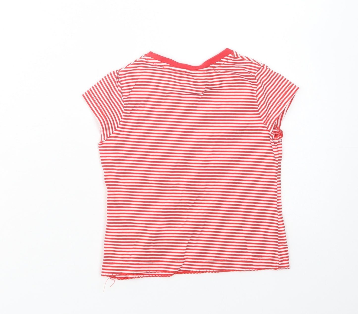 George Girls Red Striped Cotton Basic T-Shirt Size 2-3 Years Crew Neck Pullover
