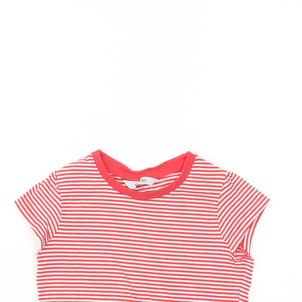 George Girls Red Striped Cotton Basic T-Shirt Size 2-3 Years Crew Neck Pullover