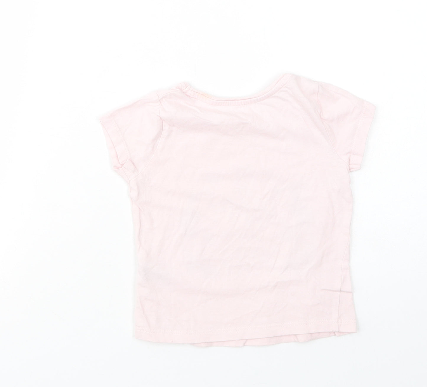 Primark Girls Pink  Cotton Basic T-Shirt Size 2-3 Years Crew Neck Pullover - Be Happy