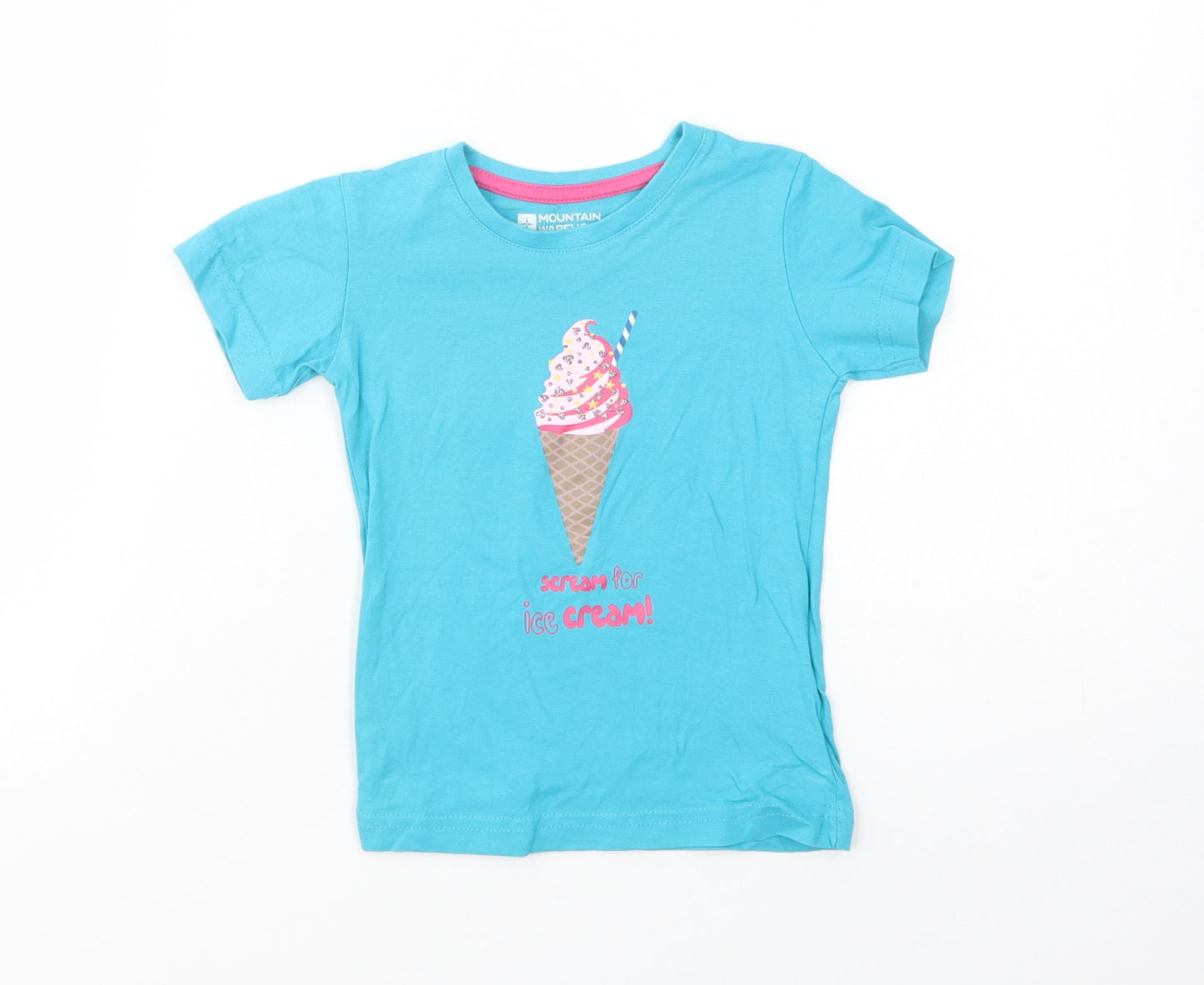 Mountain Warehouse Girls Blue  Cotton Pullover T-Shirt Size 2-3 Years Crew Neck Pullover - Ice Cream