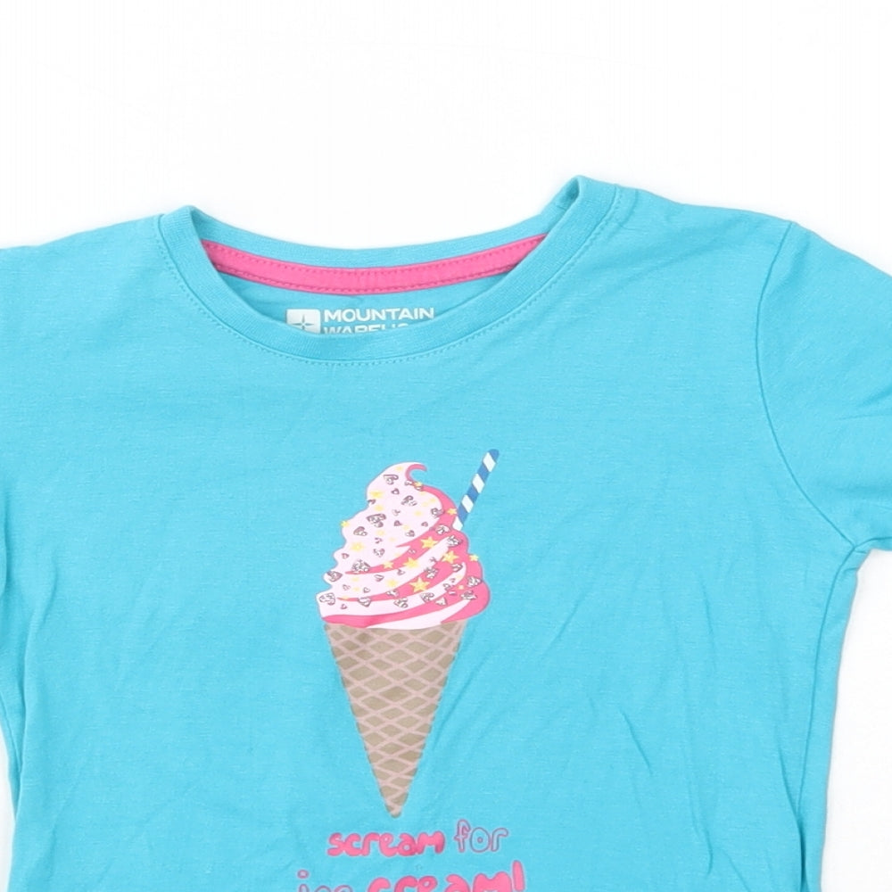Mountain Warehouse Girls Blue  Cotton Pullover T-Shirt Size 2-3 Years Crew Neck Pullover - Ice Cream