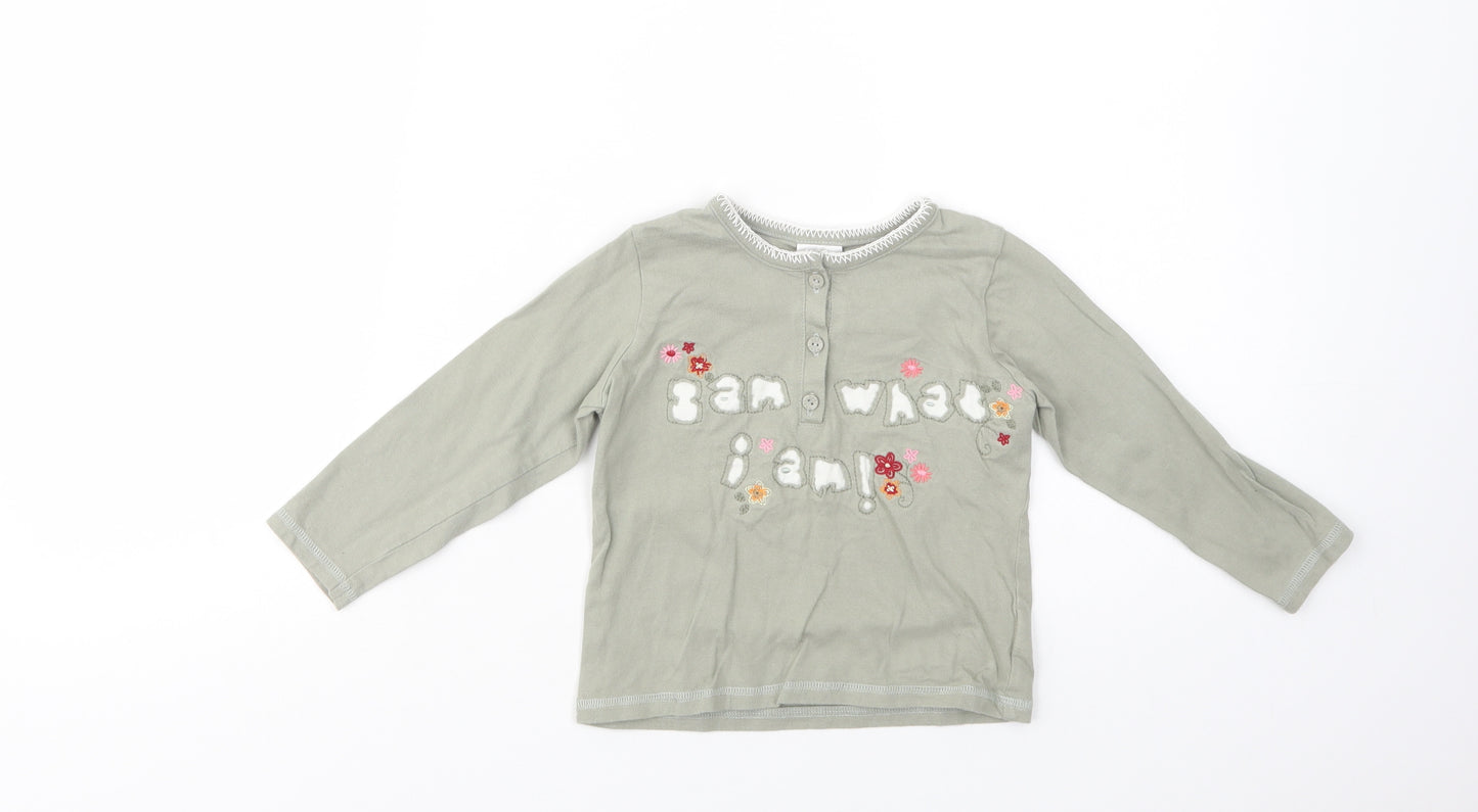 NEXT Girls Green  Cotton Pullover T-Shirt Size 2 Years Henley Button - I Am What I Am