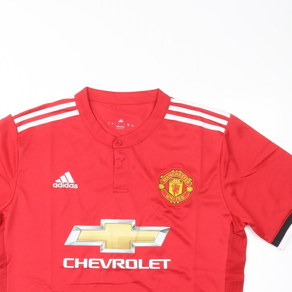 adidas Mens Red  Polyester  T-Shirt Size L Crew Neck  - Manchester United FC