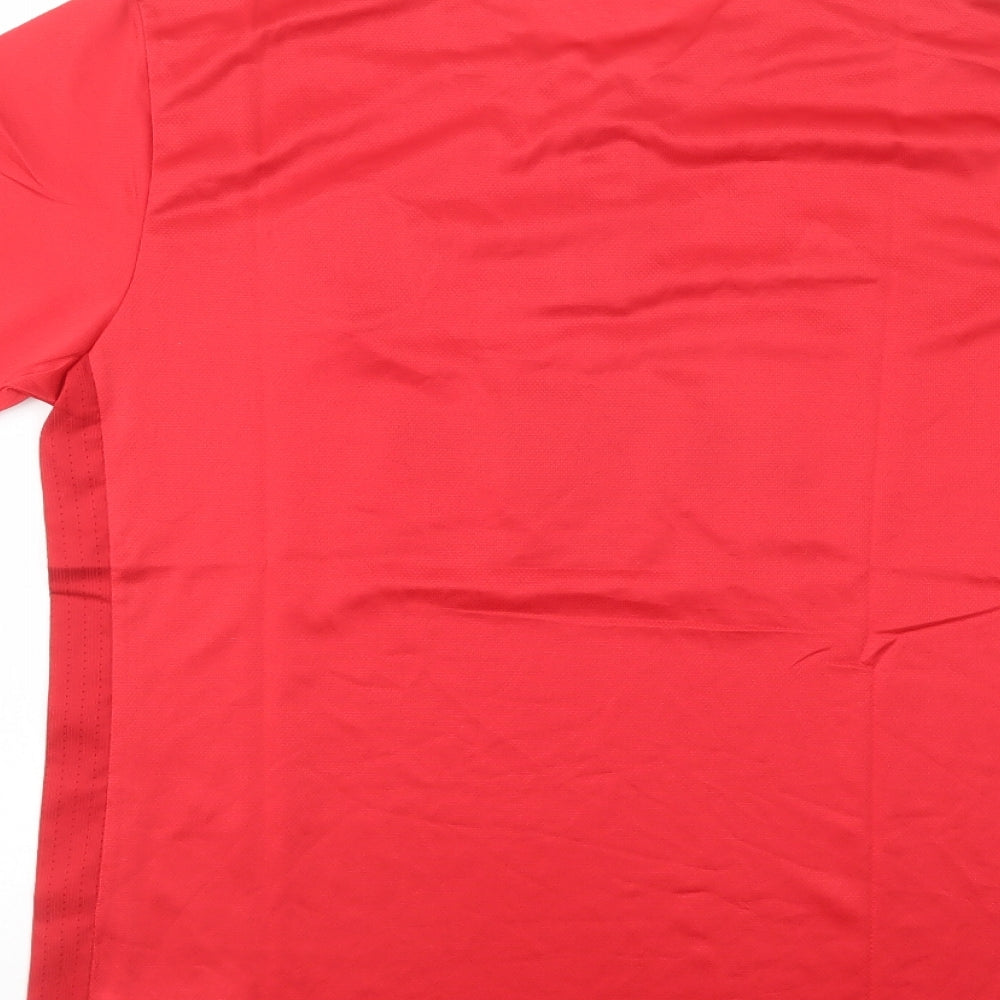 adidas Mens Red  Polyester  T-Shirt Size L Crew Neck  - Manchester United FC