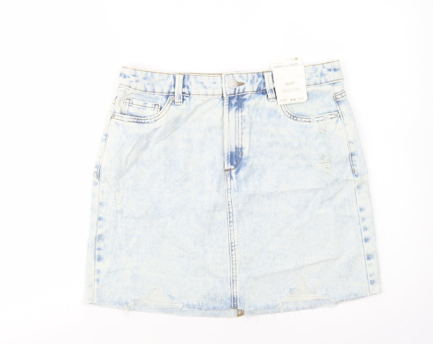 F&F Womens Blue  Cotton Mini Skirt Size 10   Button