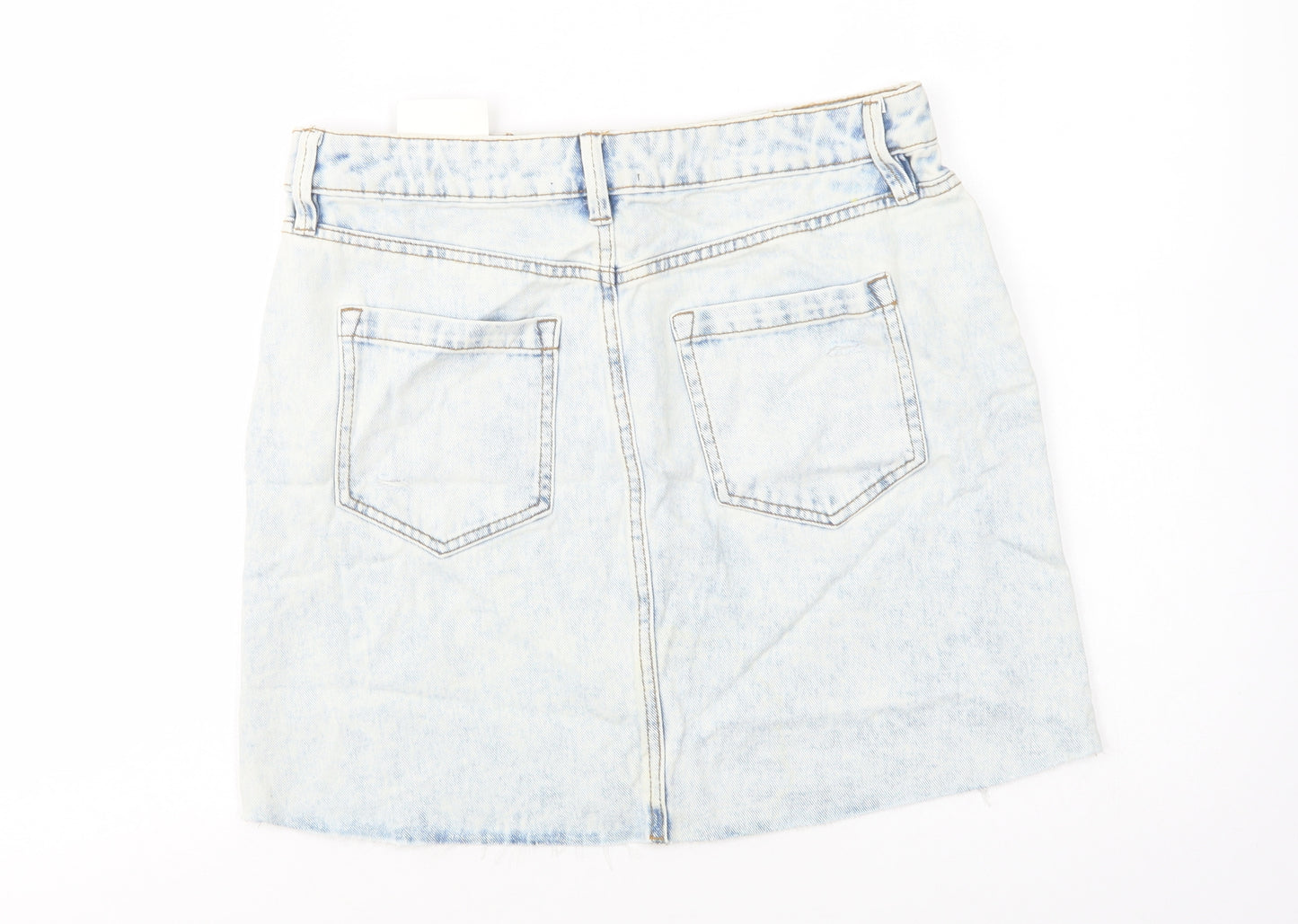 F&F Womens Blue  Cotton Mini Skirt Size 10   Button